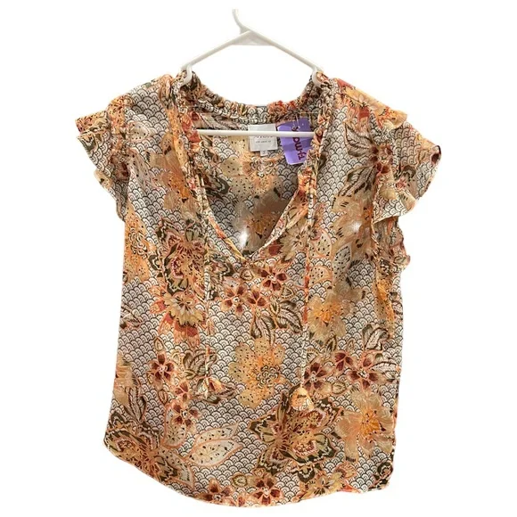 MISA Los Angeles Basia Ruffled Floral Chiffon Top Multi Colored Size Small NWT - Picture 7 of 12